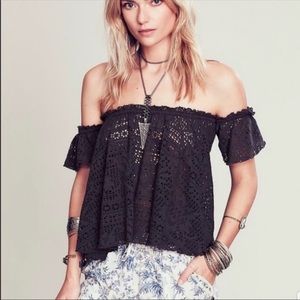 LAST CHANCE Free people beach black eyelet lace crop top